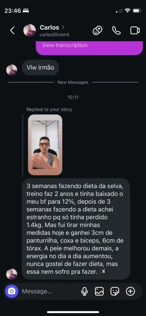 Resultado da dieta da selva - depoimento de aluno do Selva Club