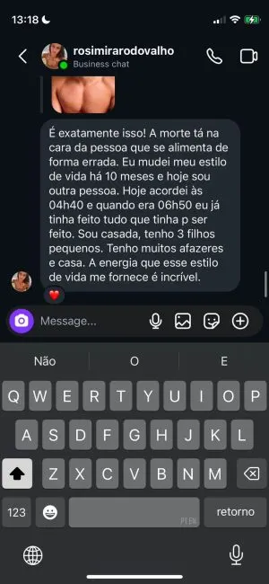 Prova social da dieta da selva - relato de mais energia e emagrecimento