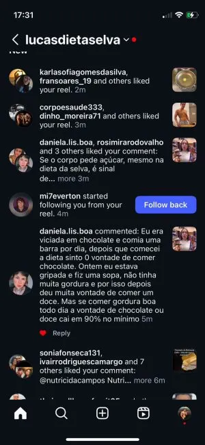 Prova social da dieta da selva - relato de mais energia e emagrecimento